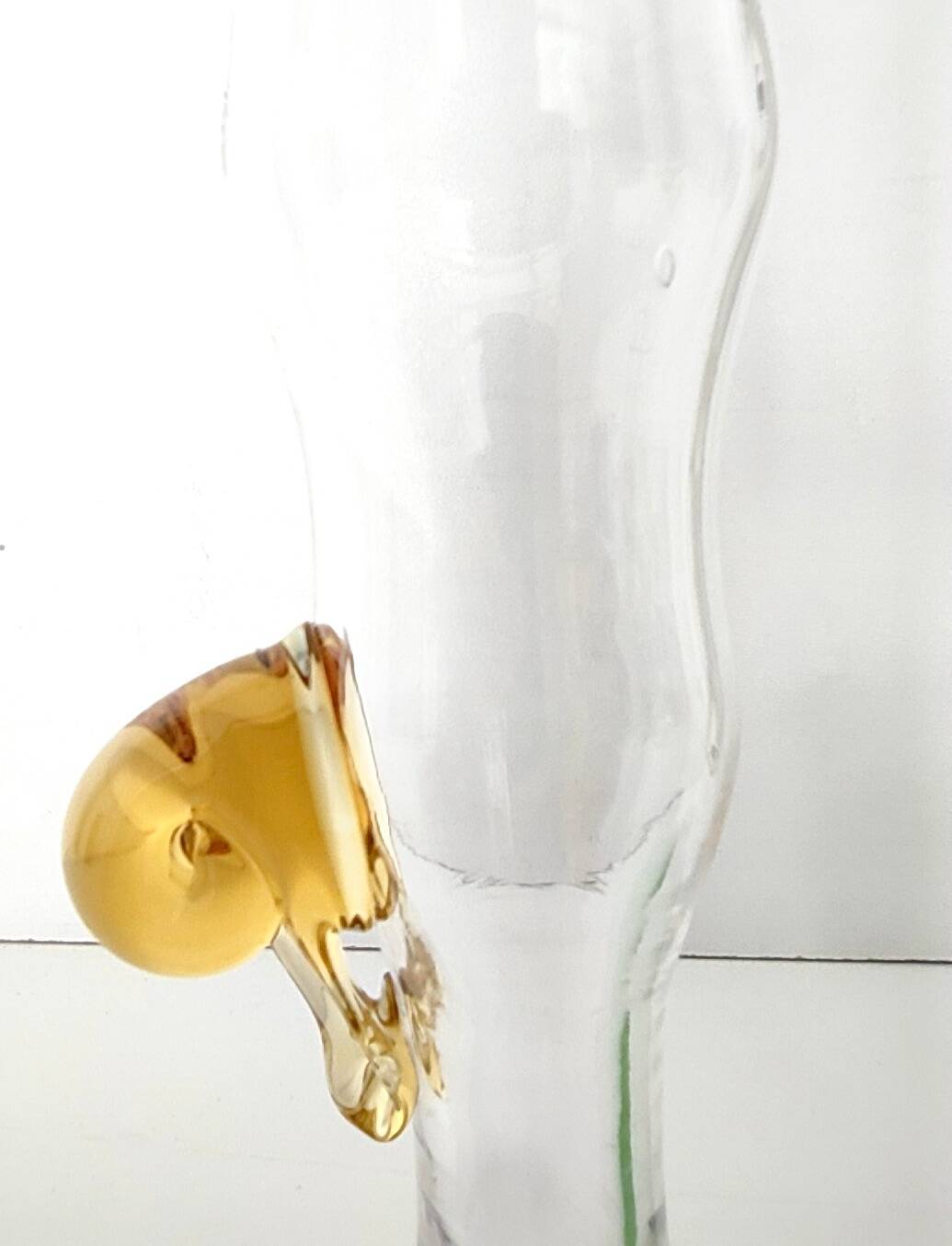 Pair of Transparent Murano Glass Flutes with Colored Details, Italy, 1980s