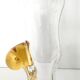 Pair of Transparent Murano Glass Flutes with Colored Details, Italy, 1980s