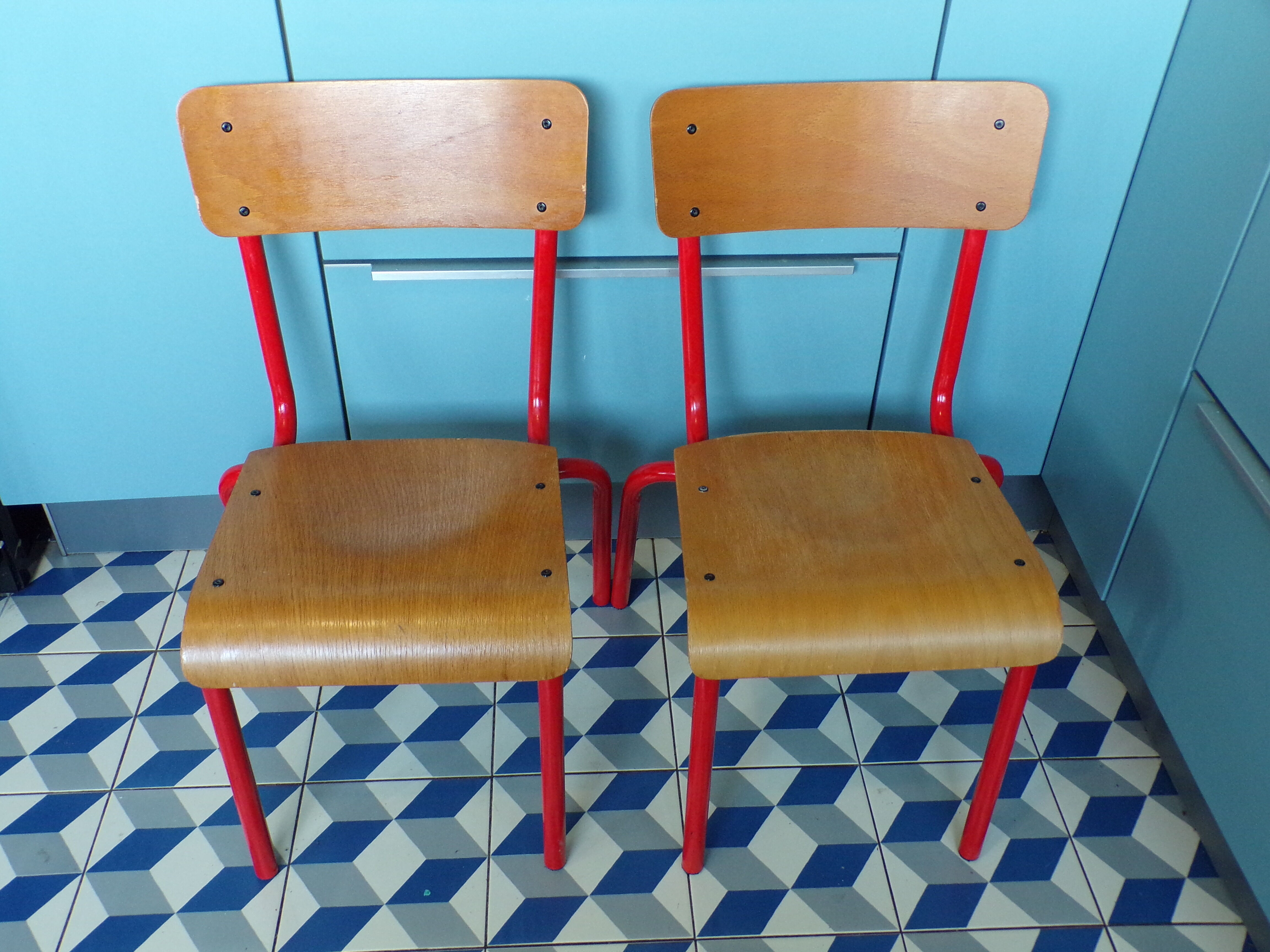 Paire de chaises d'école enfant vintage