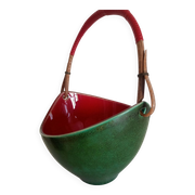 Leon elchinger soufflenheim - panier à fruits céramique rouge vert & anse
