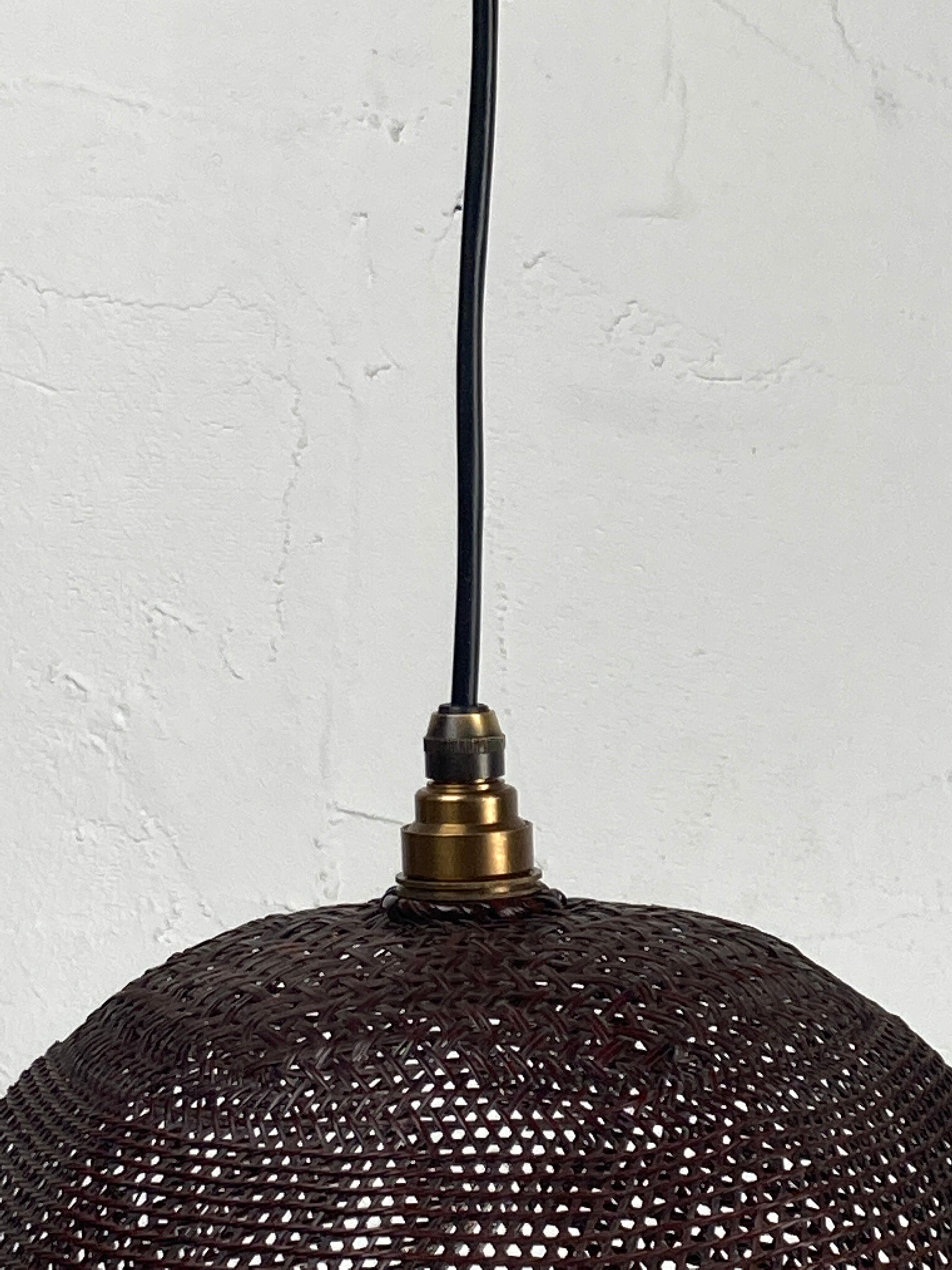 Beehive webbing rattan wicker pendant hanging lamp, 1930s