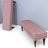 Pair of Benches with Red Patterned Fabric Upholstery, Italy