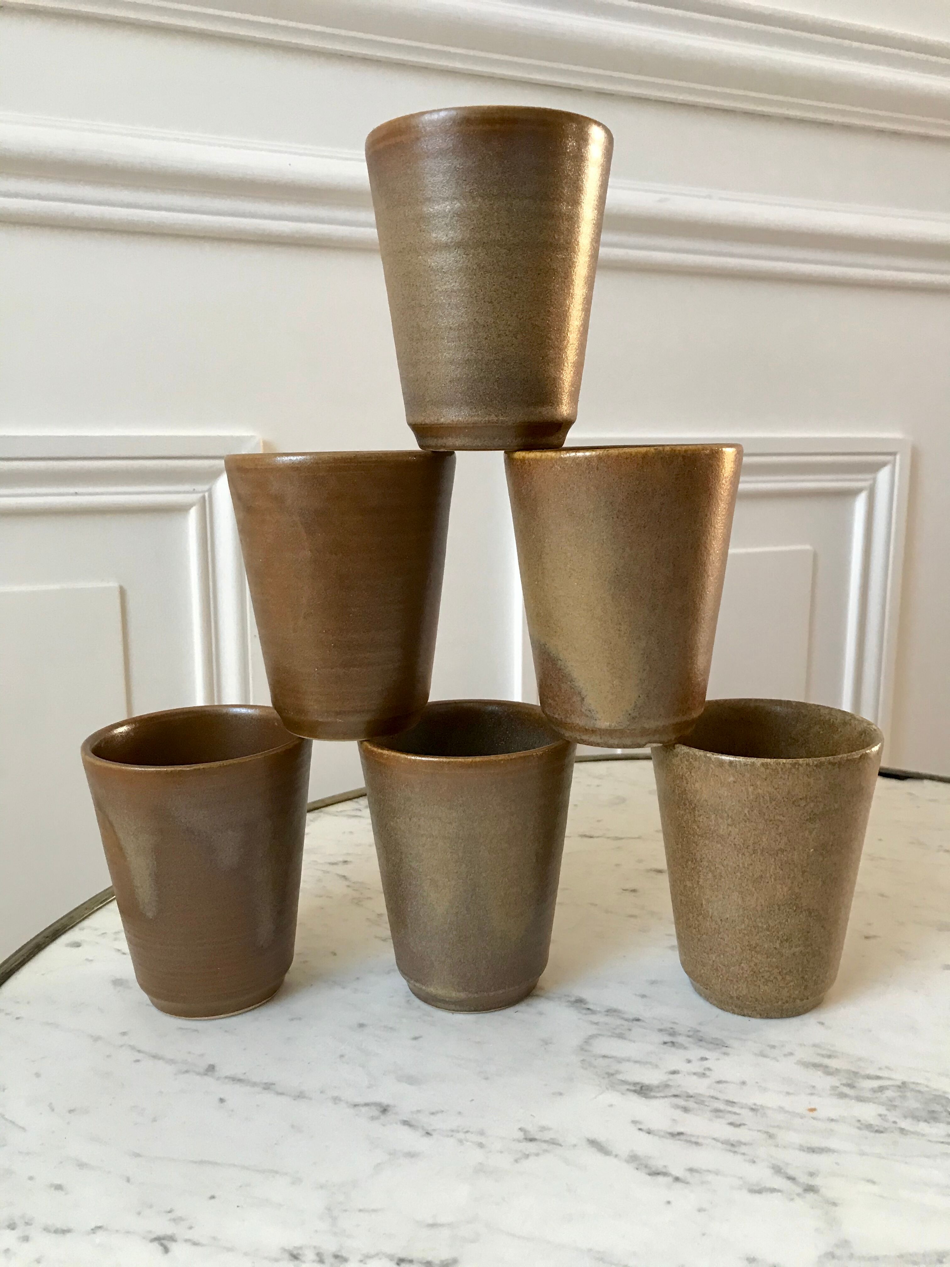 Set of 6 glasses in stoneware Digoin Sarreguemines 70s