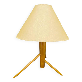 Mid Century Maple Table Lamp Tripod Base ULUV Style, 1960s