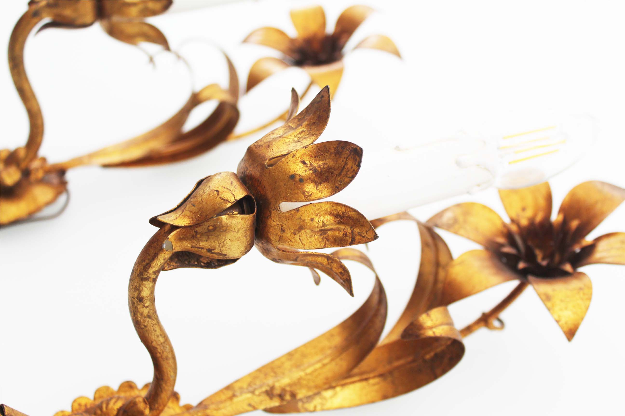 Pair of Vintage Gilt Flower Scones by Hans Kögl