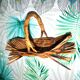 Vintage basket with handle in woven rattan 1960-1970 hippie chic decorative pocket