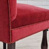 Set of 4 dinning chairs, oak wood, cherry-red velour, 1950s, danish design