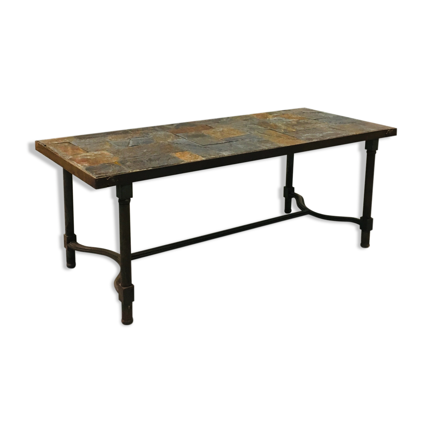 Table basse acier et ardoise