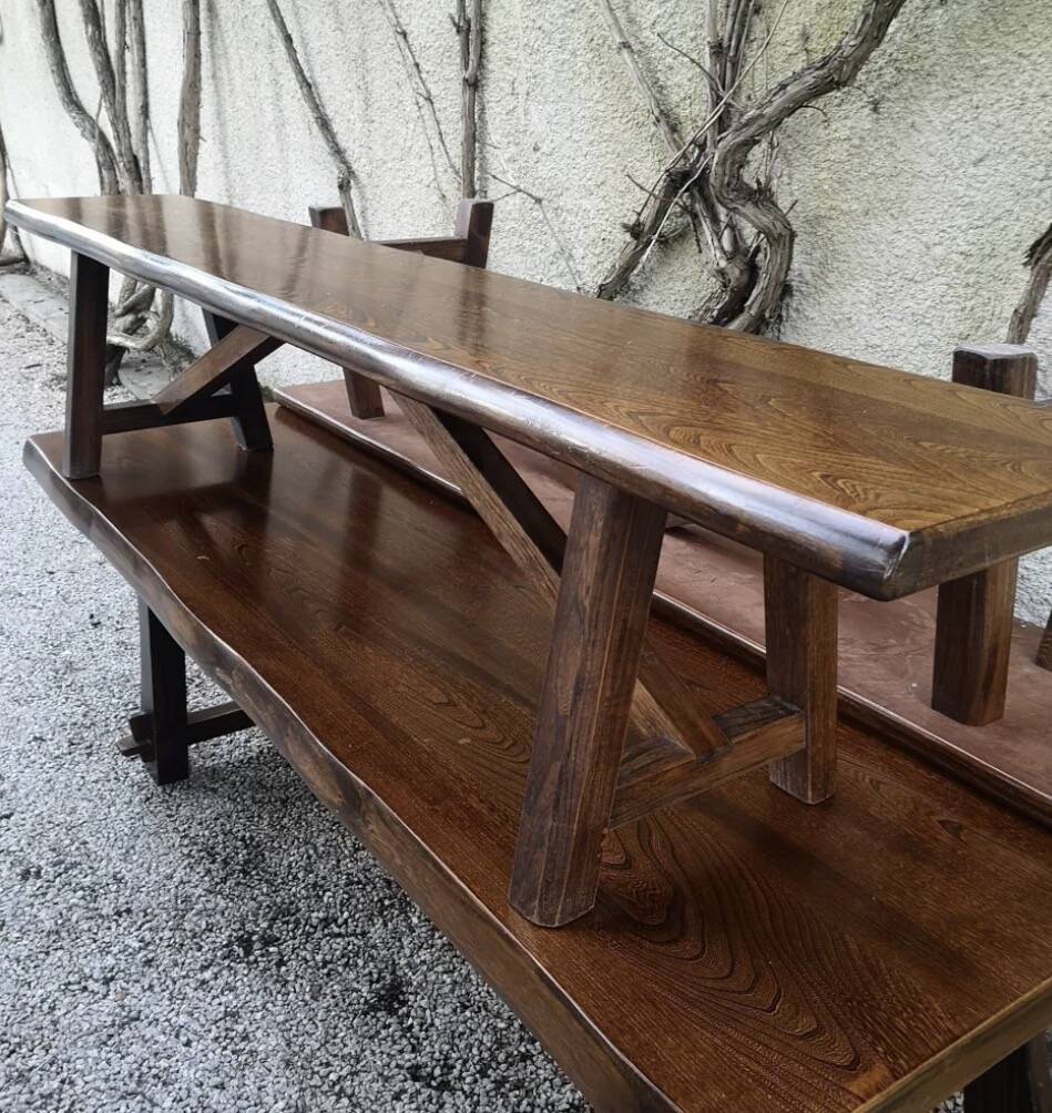 Large table and 2 benches brutalist design Olavi Hänninen