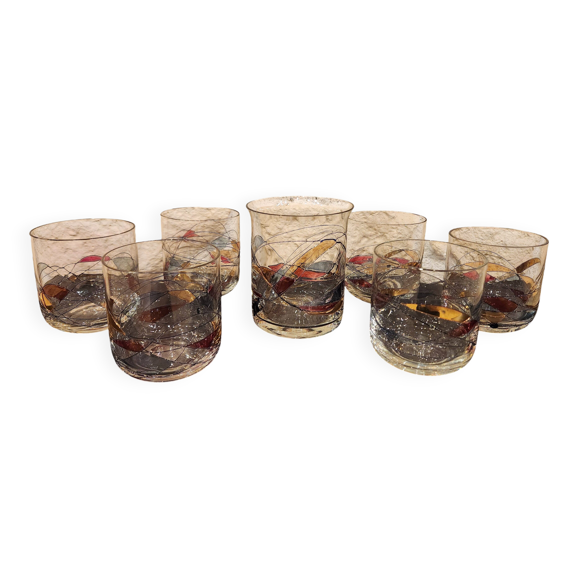 Vintage aperitif service – Cristal de Paris style – 6 glasses + carafe – Ann