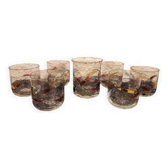 Vintage aperitif service – Cristal de Paris style – 6 glasses + carafe – Ann