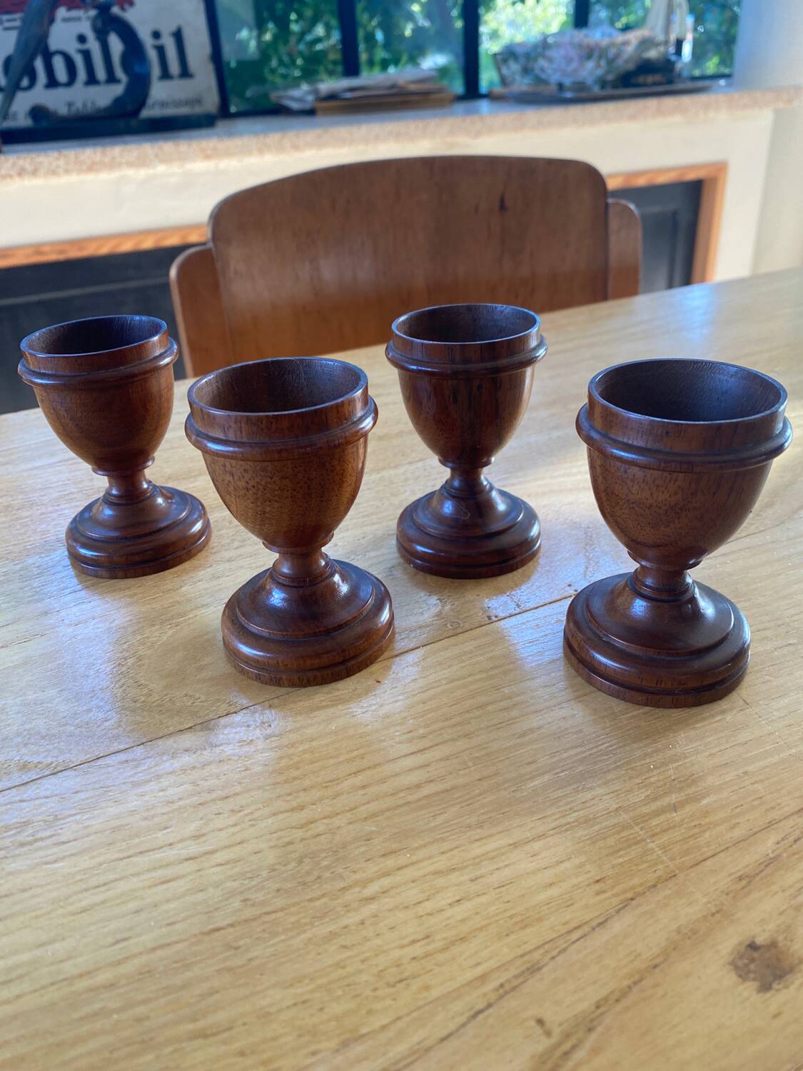 4 wooden egg cups