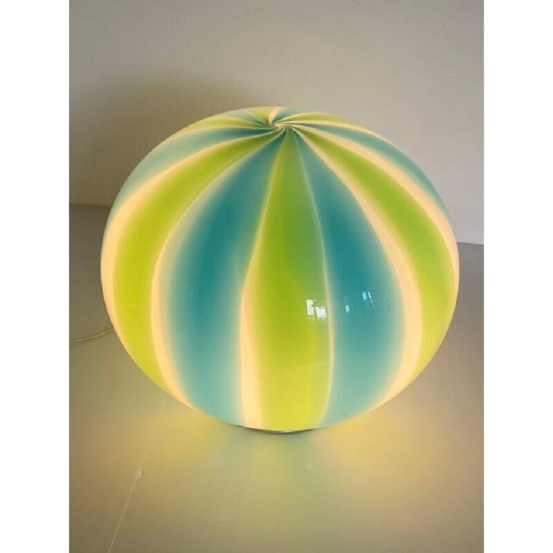 Contemporary Milky, Blue and Green Sphere Table Lamp in Murano Glass