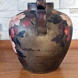 Sculptural vase signed Louis Giraud, Vallauris, hand-painted floral decoration.