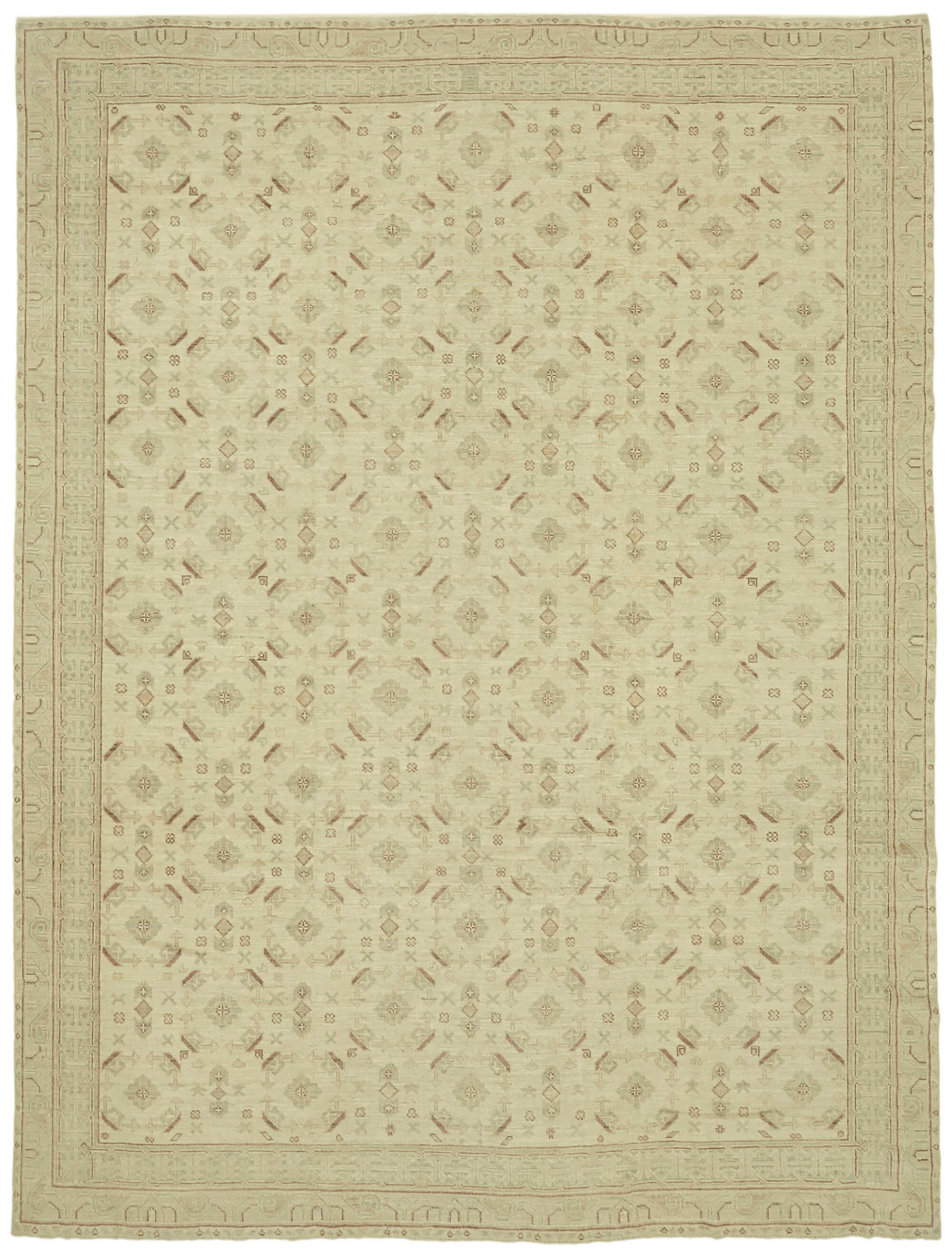 Hand-knotted persian antique 1970s 285 cm x 372 cm beige wool carpet