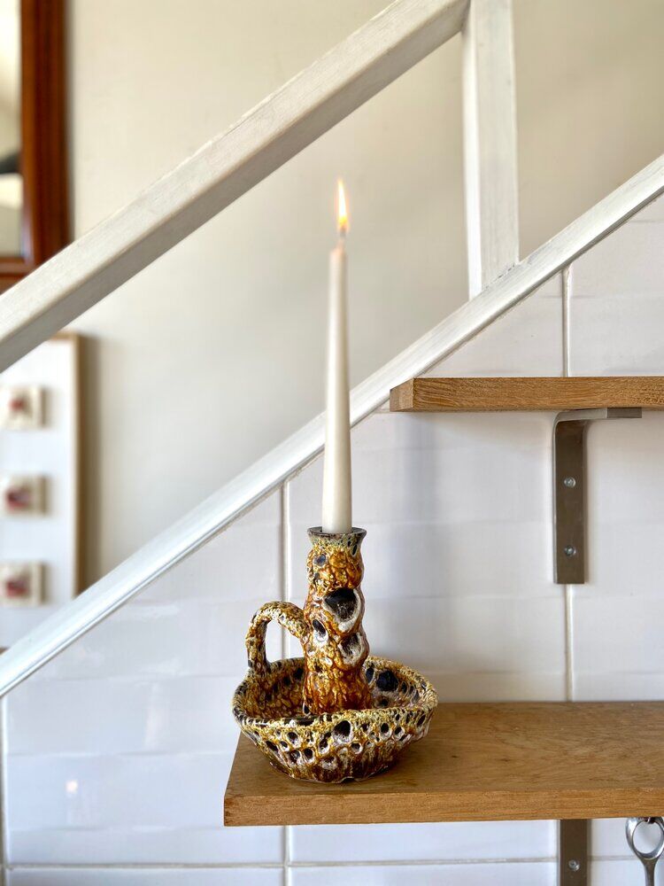 Enamelled ceramic candle holder