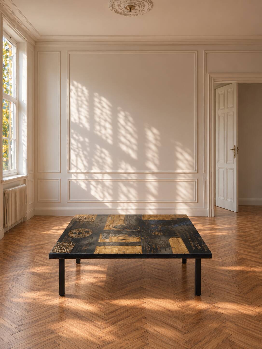 Coffee table wood - floral patterns - by victor cerrato