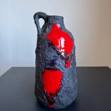 Vintage Mid Century Modern Fat Lava West German Black and Red Glazed V