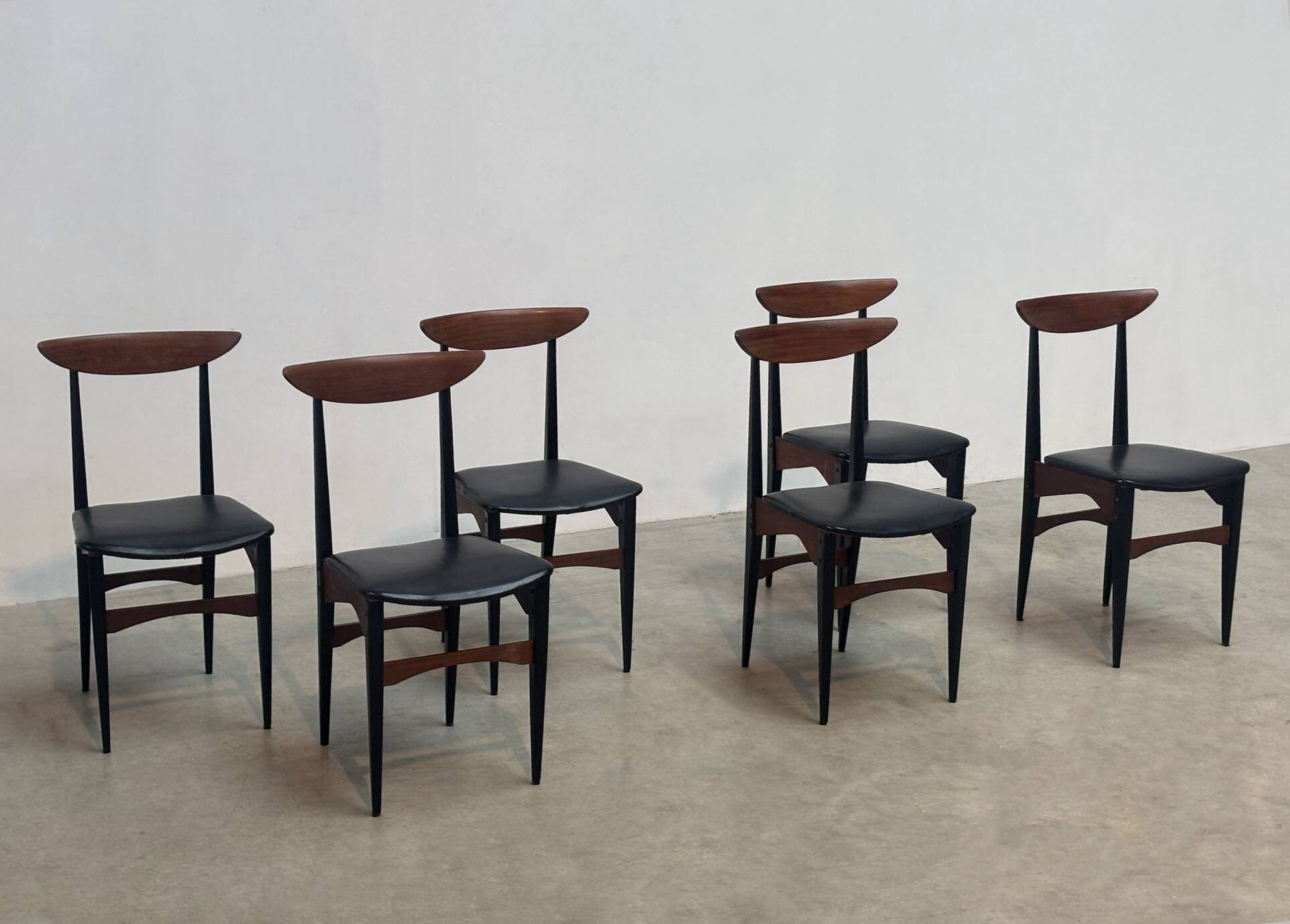 Set of six sculptural Italian dining chairs