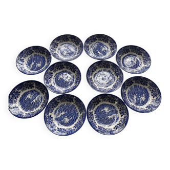 10 assiettes creuses bleu/blanc anglais