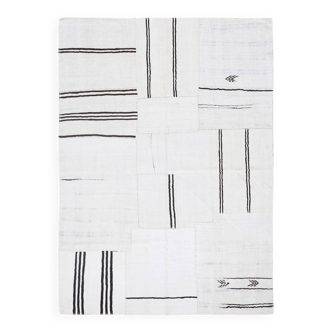 Tapis Vintage Patchwork Écru Noir Style Minimaliste, 218x307 Cm