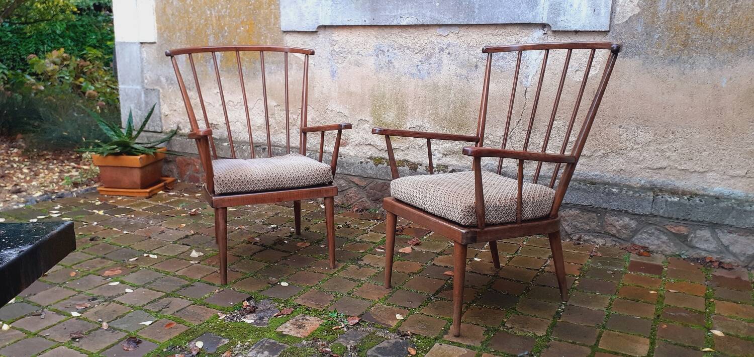 Pair of vintage fan armchairs from the 60s, Baumann edition.