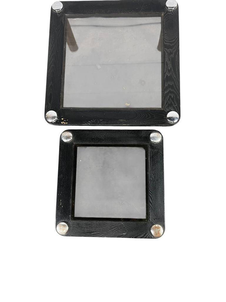 Set of 2 vintage nesting tables: wood and smoked chrome