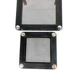 Set of 2 vintage nesting tables: wood and smoked chrome