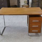 Bauhaus design desk in chrome tube and solid oak by Kovona 1960s