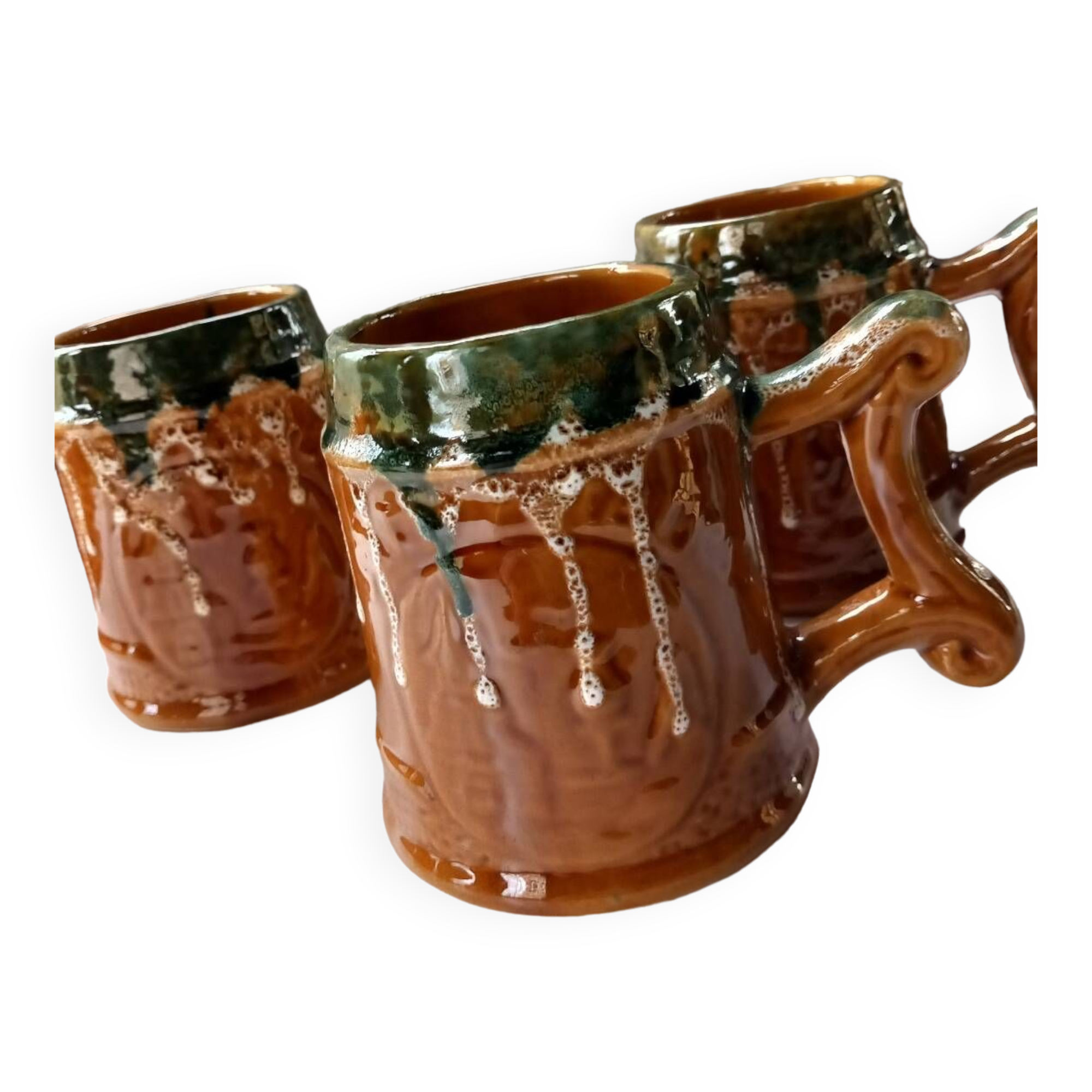 3 polychrome ceramic beer mugs with Fat Lava effect