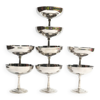 Set of 8 high-stemmed stainless steel ice cream cups