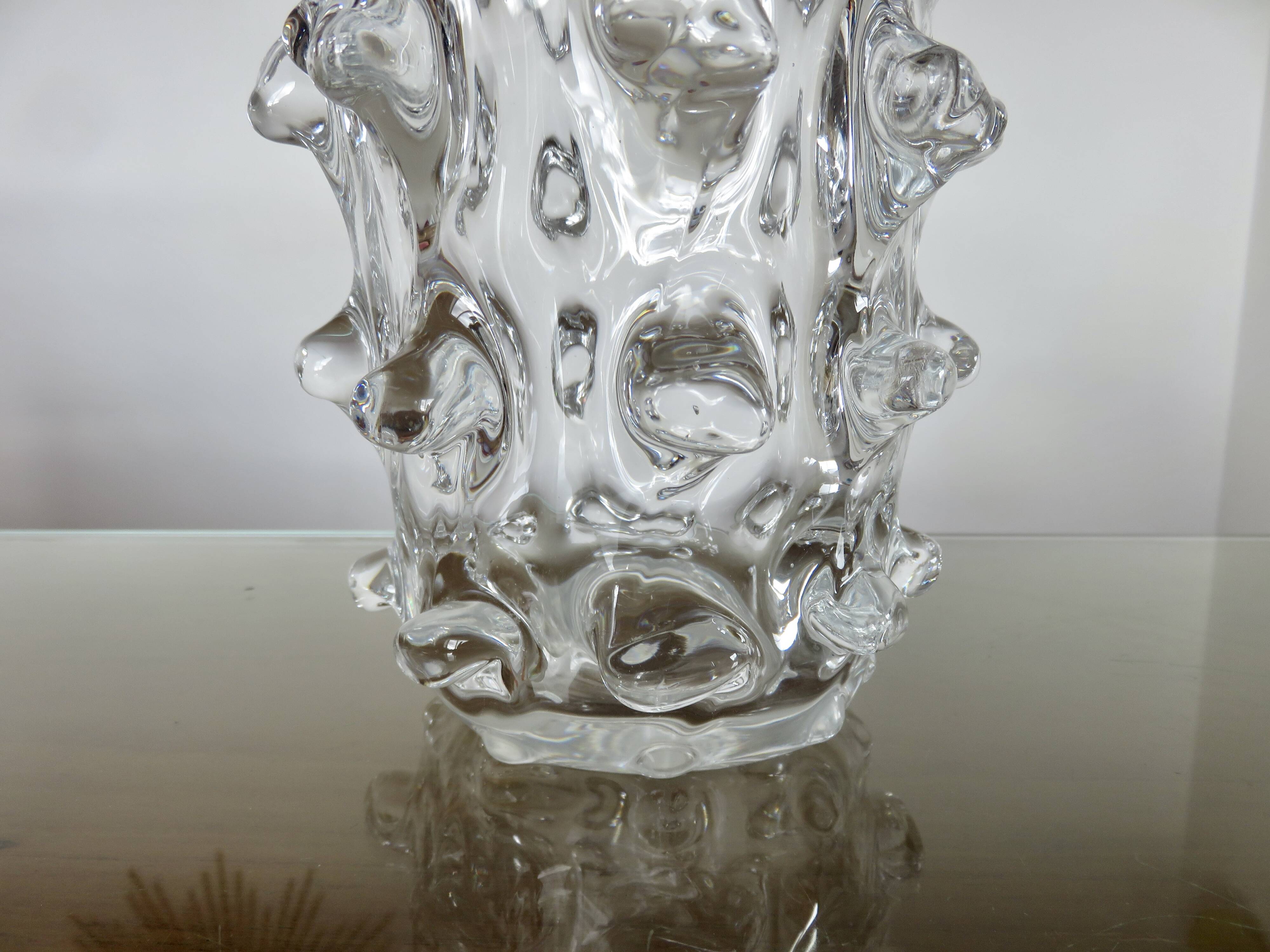 Schneider vase in crystal with prominent stretched texture, 1950s, signed.