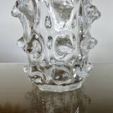 Schneider vase in crystal with prominent stretched texture, 1950s, signed.