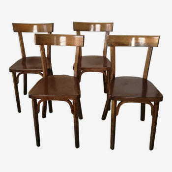 Set of 4 wooden bistro chairs stamped Baumann