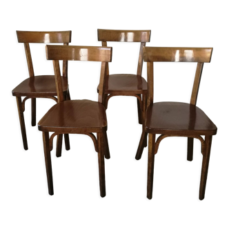Set of 4 wooden bistro chairs stamped Baumann
