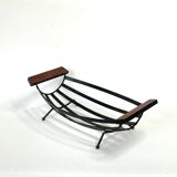 Vintage brutalist fruit basket in wrought iron and teak, 1950