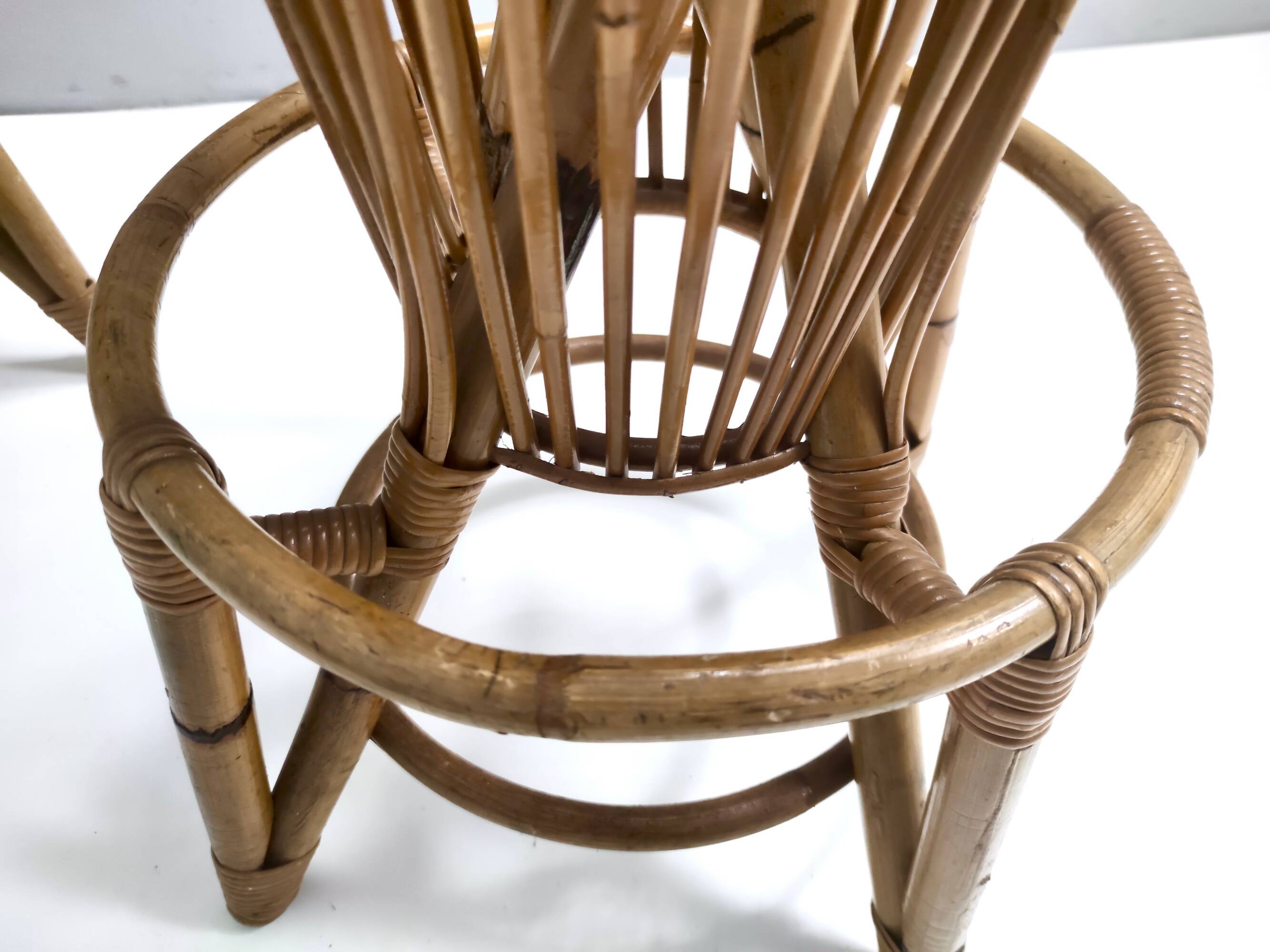 Pair of Postmodern Italian Round Bamboo Stools in the style of Agnoli