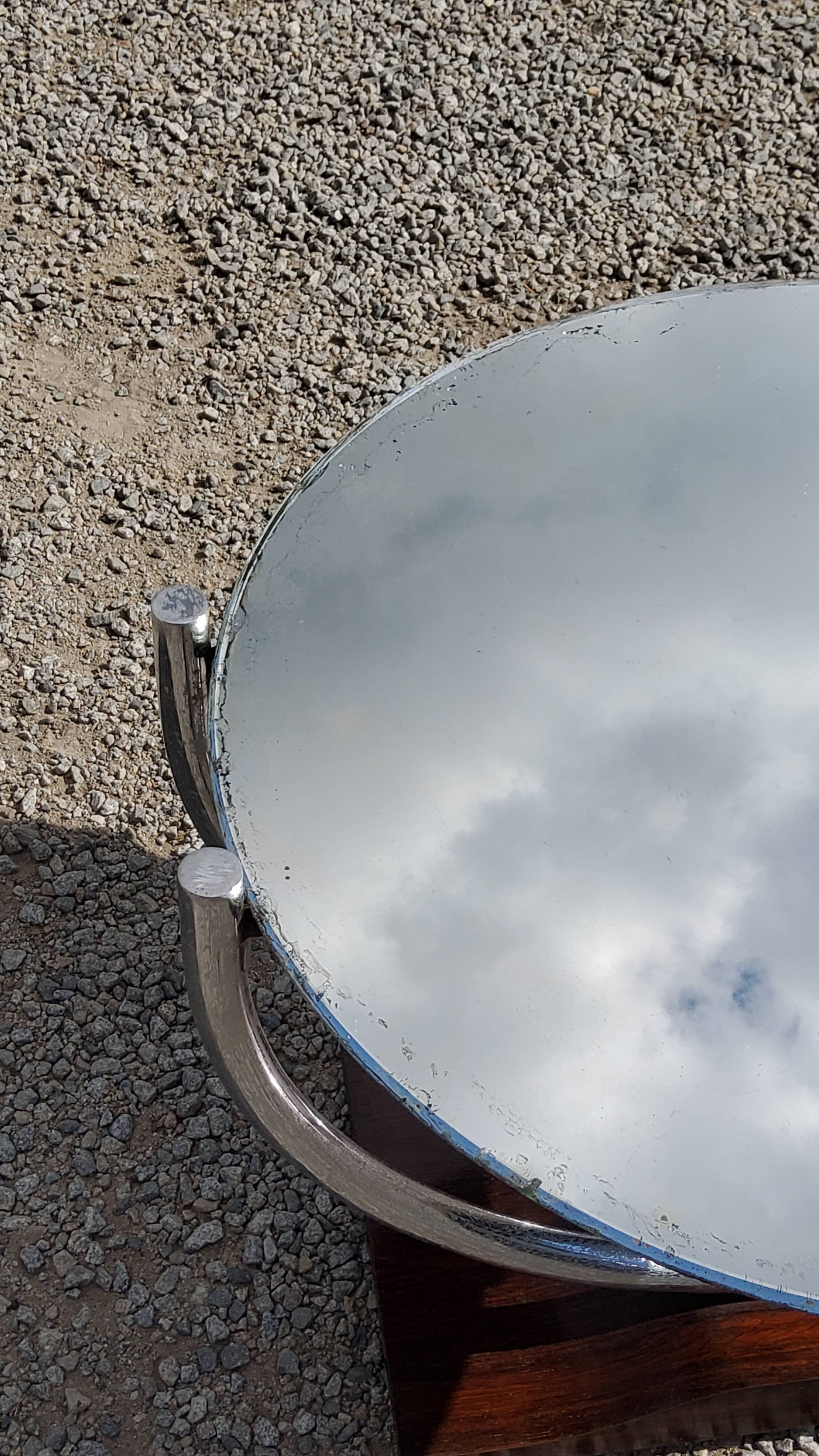 Art deco coffee table mirror base chrome and rosewood