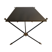 Coffee table in gilded brass, black metal and black opaline top, circa 1950