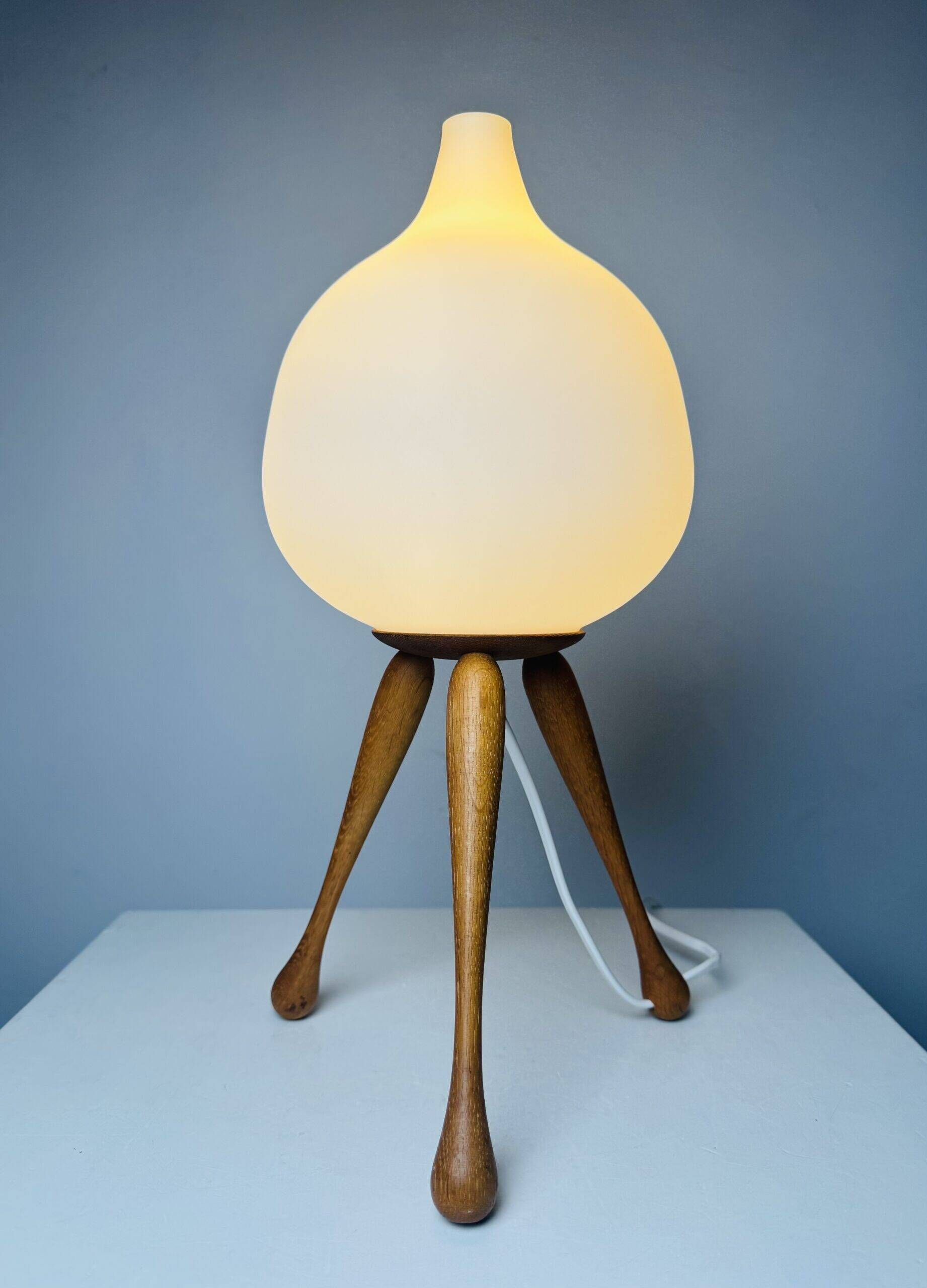 Model 105 Wooden Tripod Table Lamp By Uno & Östen Kristiansson For Luxus, Sweden 1950S