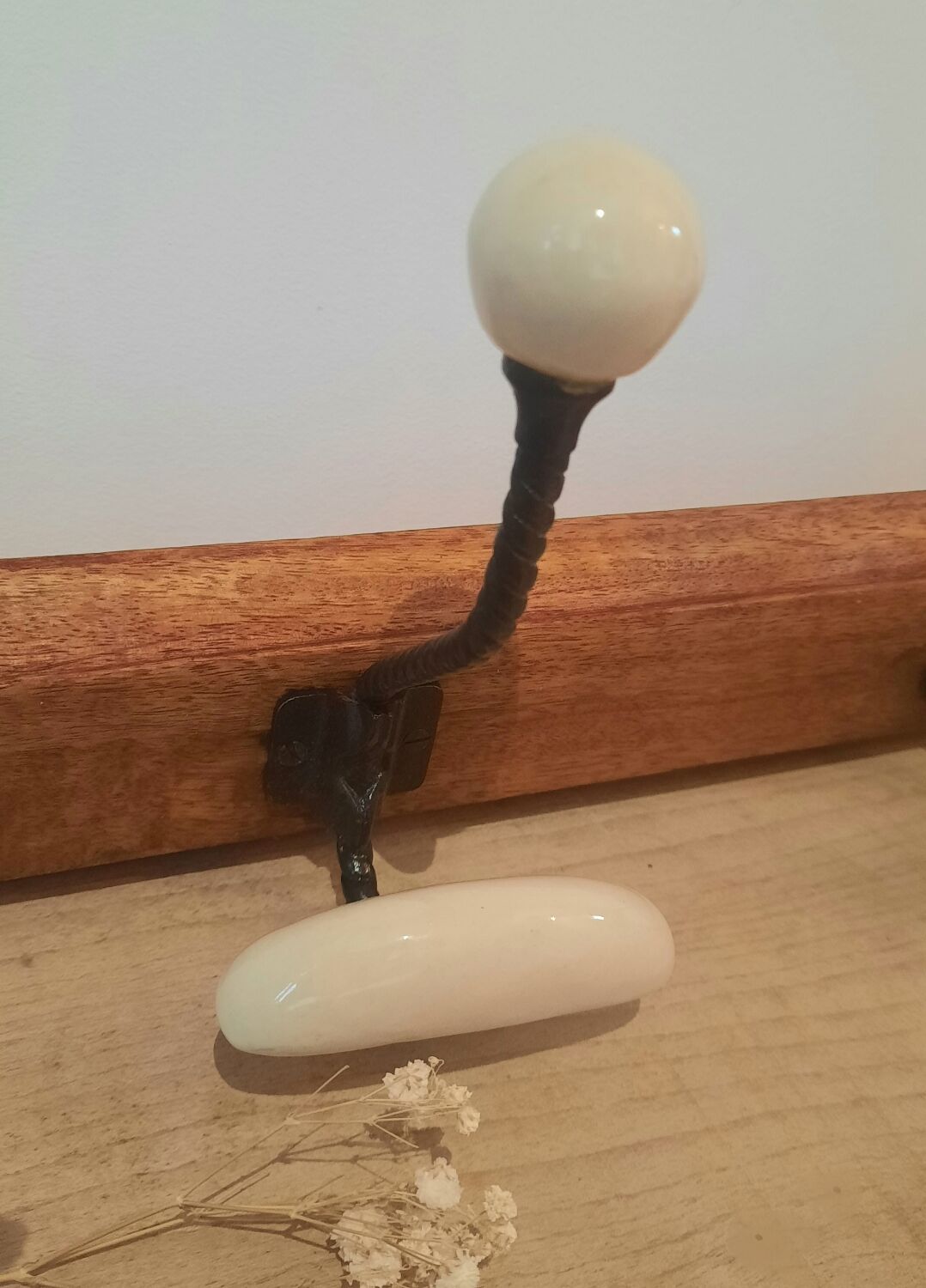 Vintage hook wood porcelain