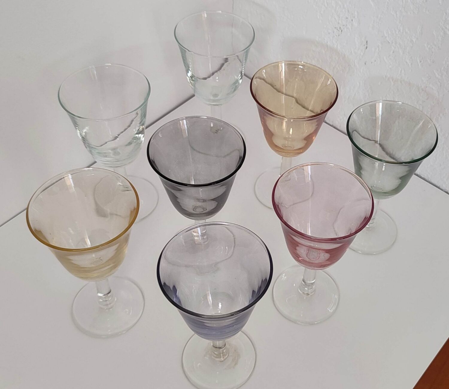 Antique coloured foot glasses