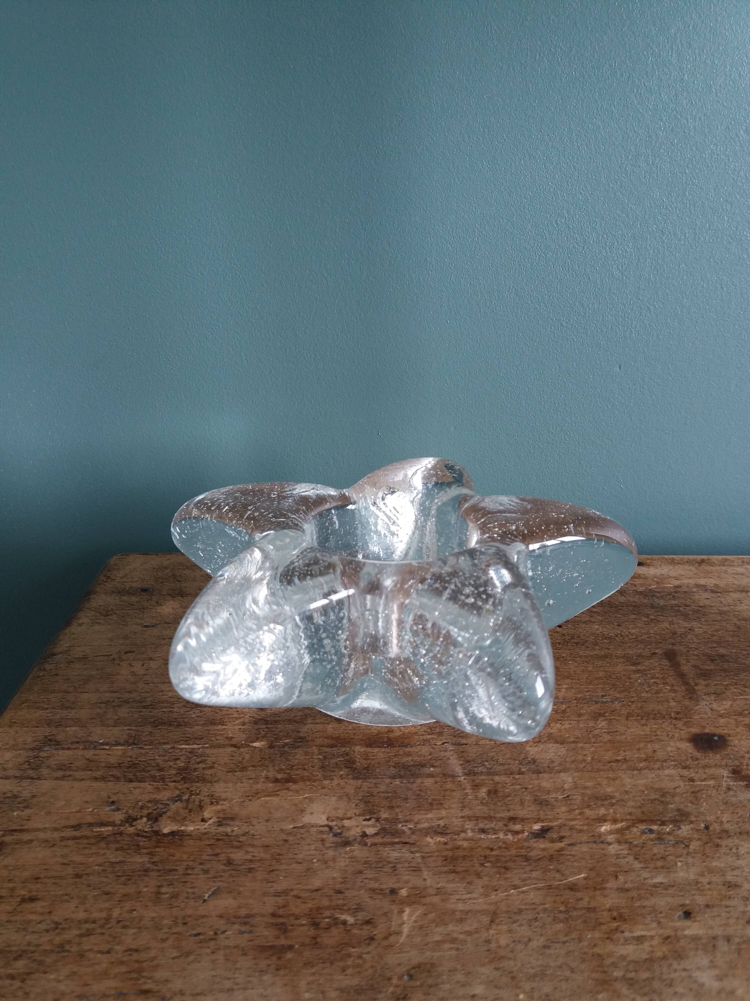 Star candle holder in glass or bubbled crystal, Biot type