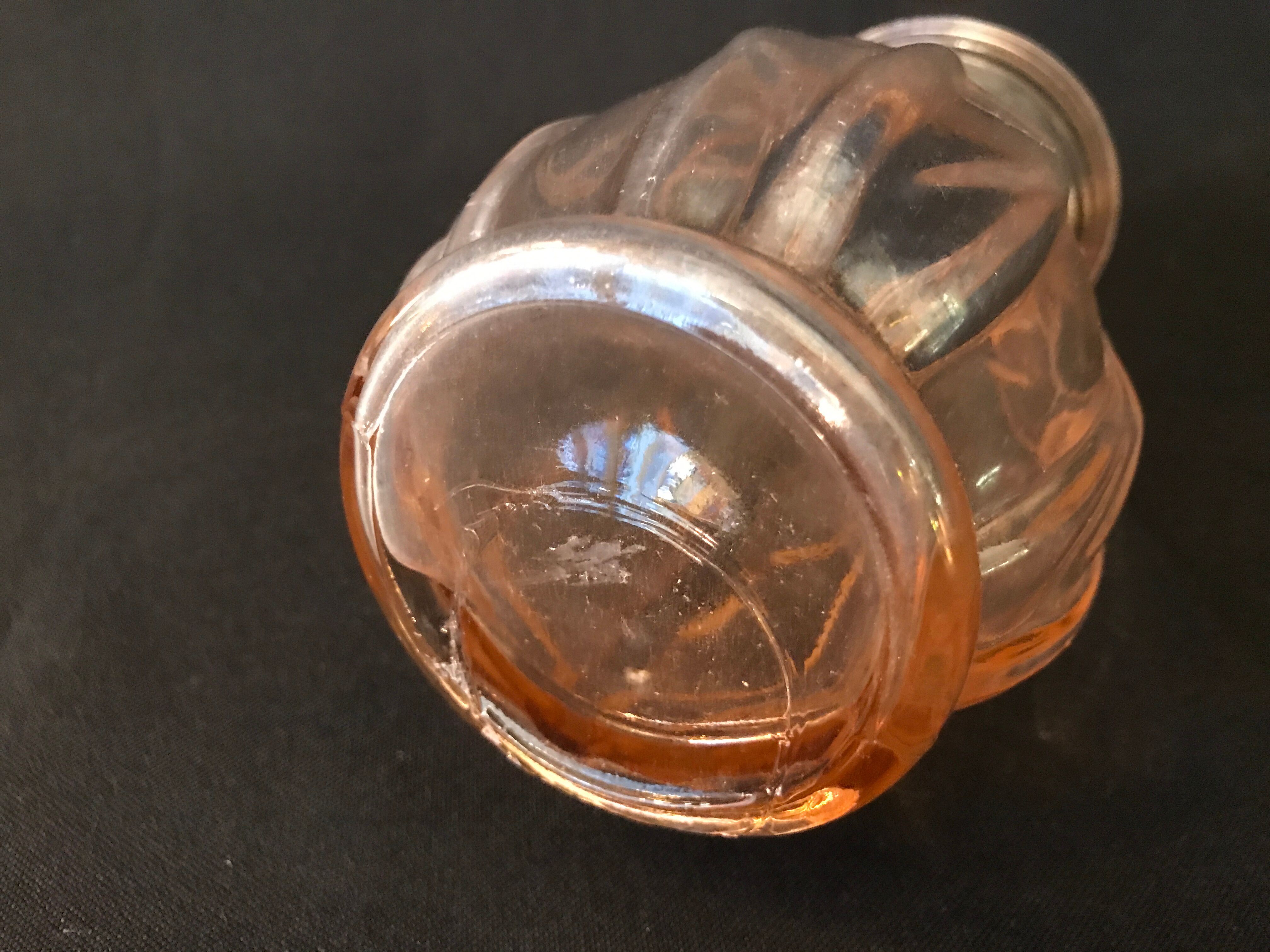 Antique art deco hyacinth vase in pink molded glass leaf pattern