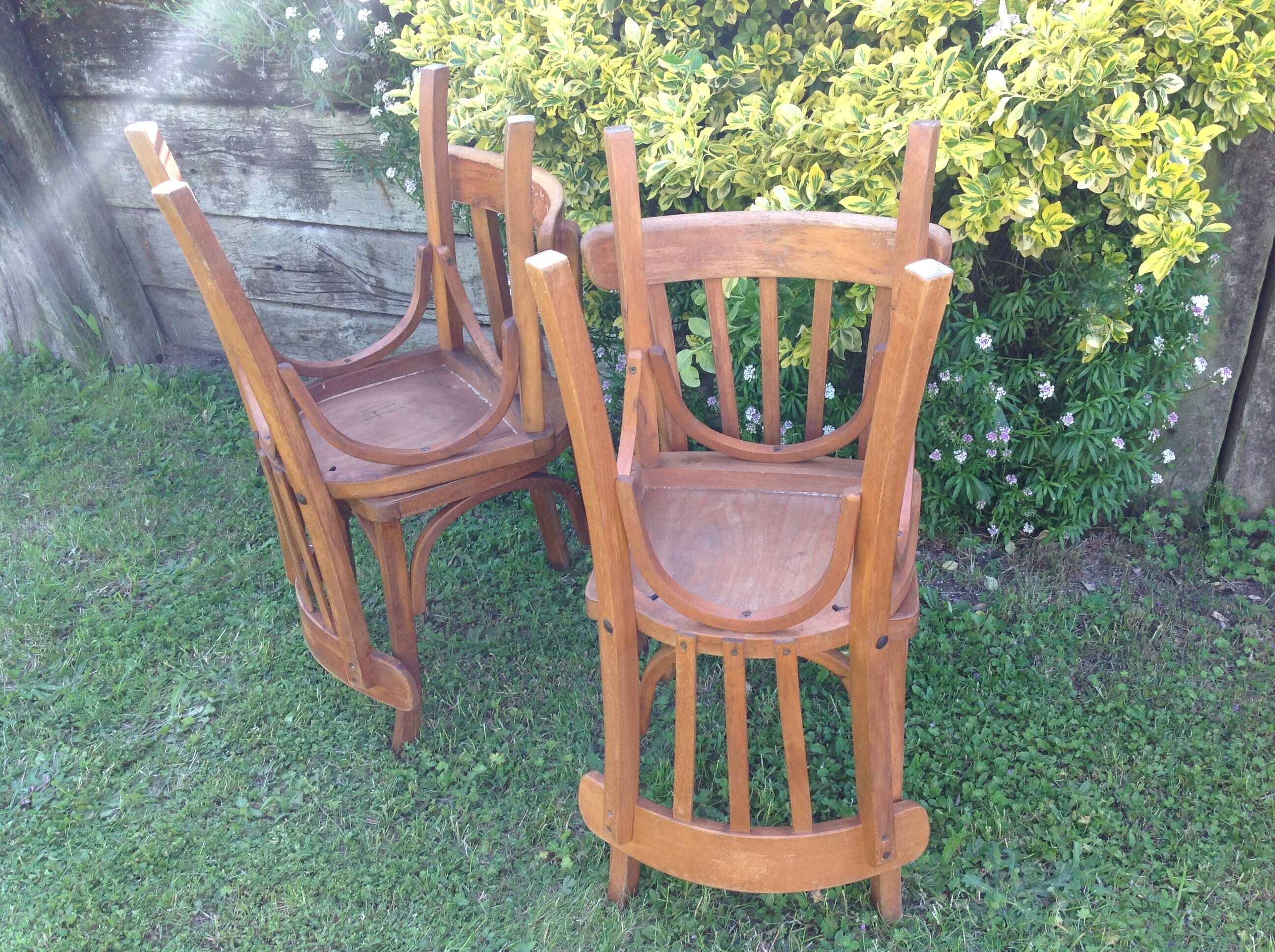 Suite of four foot bistro chairs with hoops / vintage 40s-50s