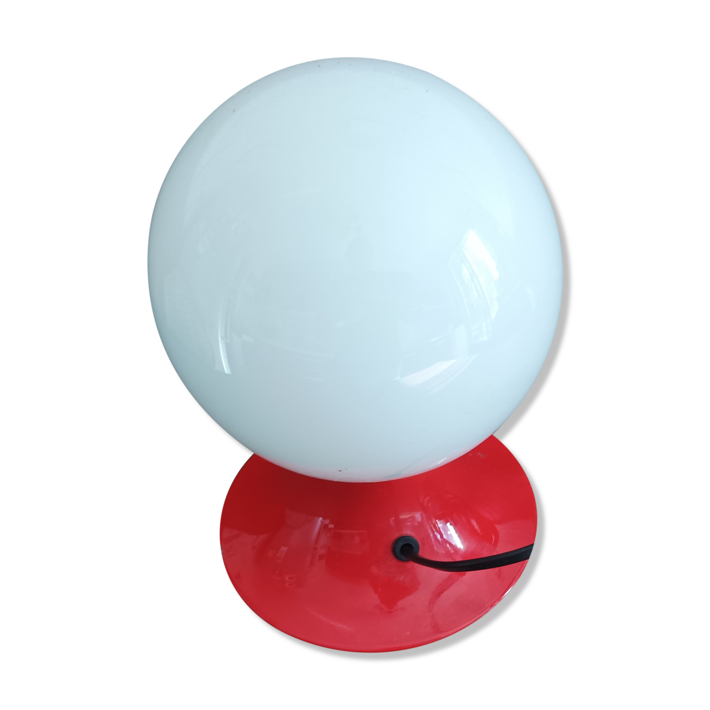 Table lamp orange metal with white opaline globe vintage 70s