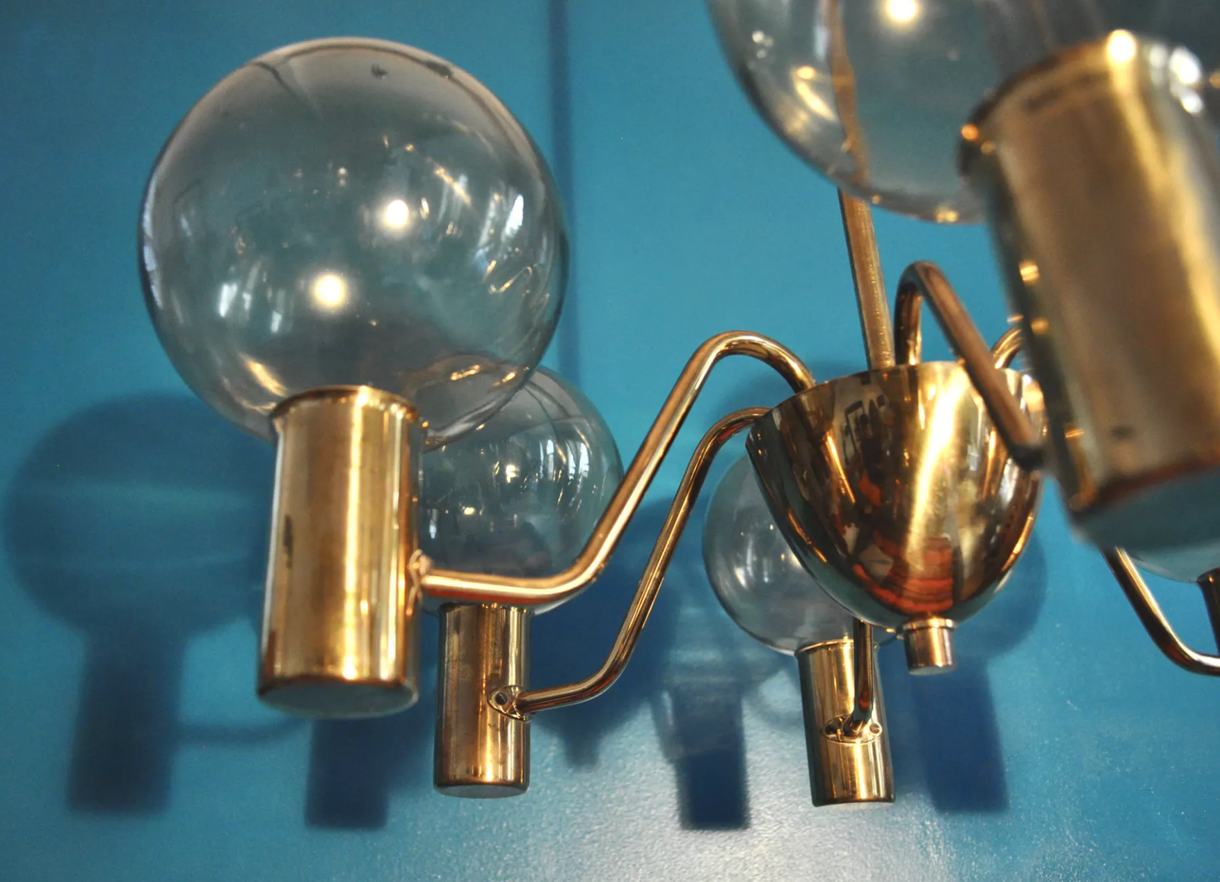 Hans-Agne Jakobsson scandinavian brass chandelier for Markaryd 1960