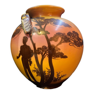 Cigale earthenware vase L. Berty