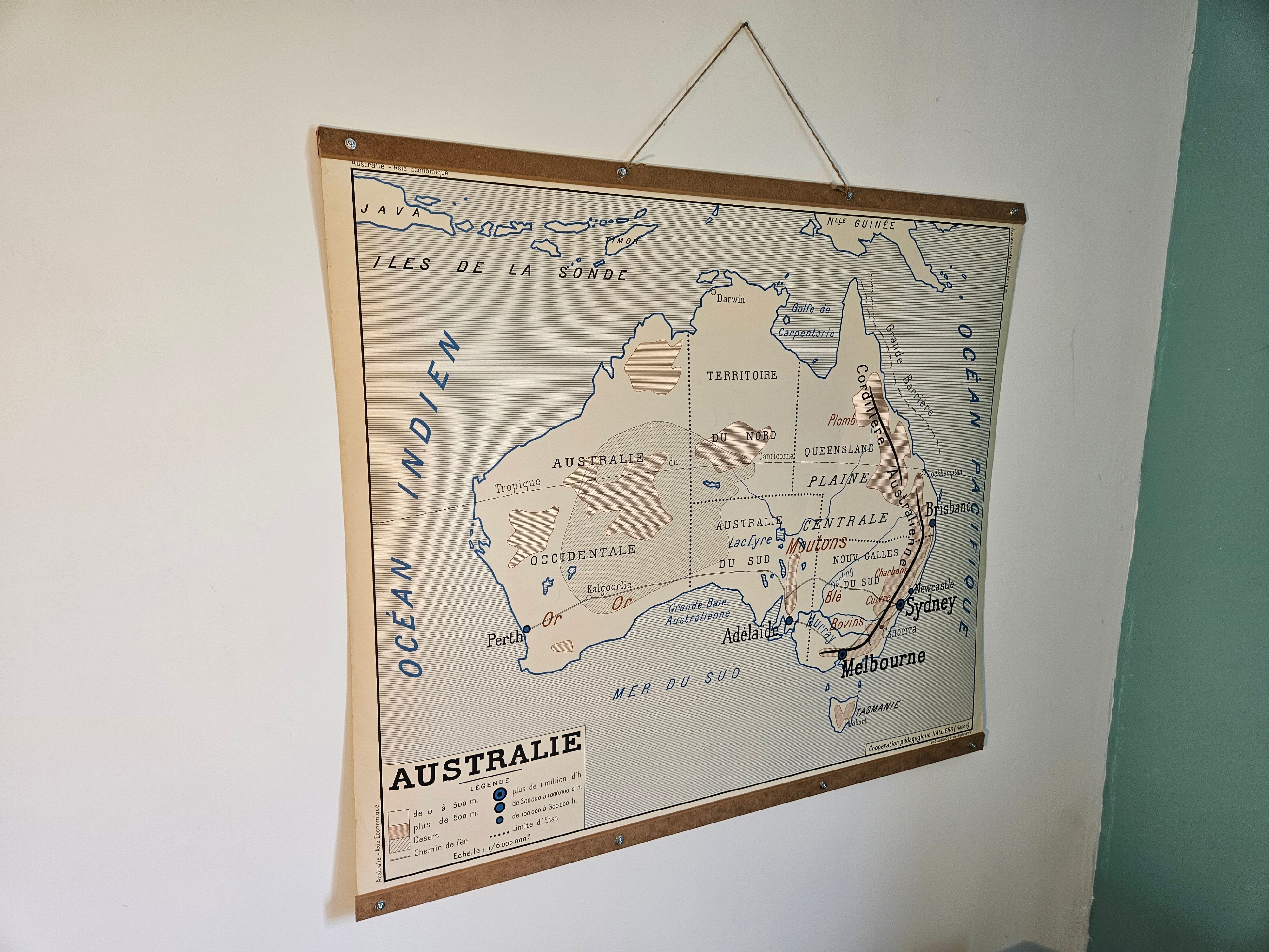 Old school map of geography of Australia and Asia double-sided