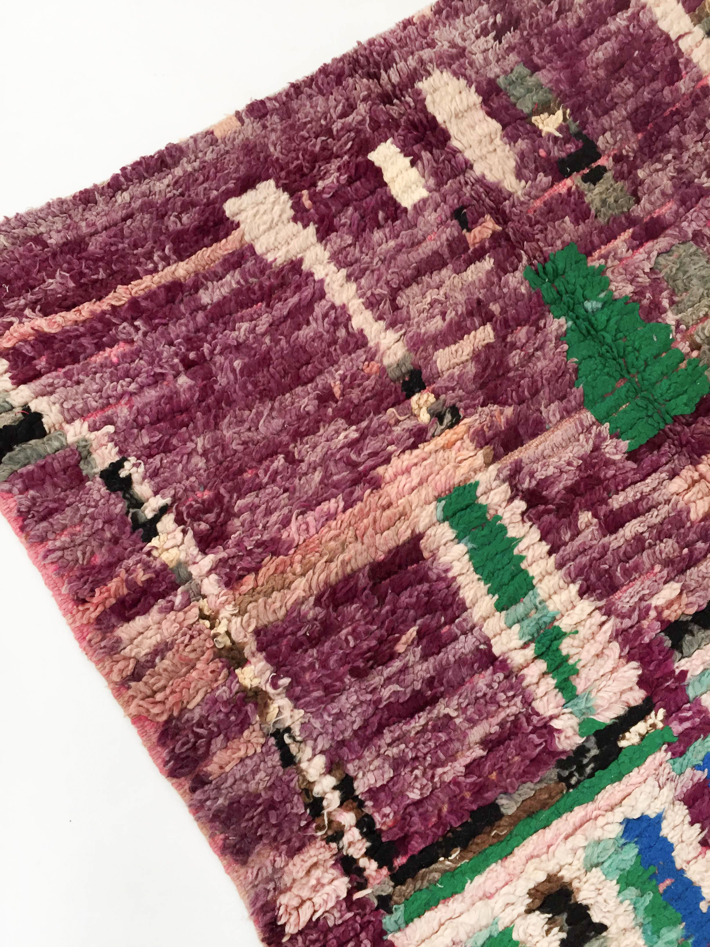 Berber rug Boujaad purple with colorful patterns 264x141cm